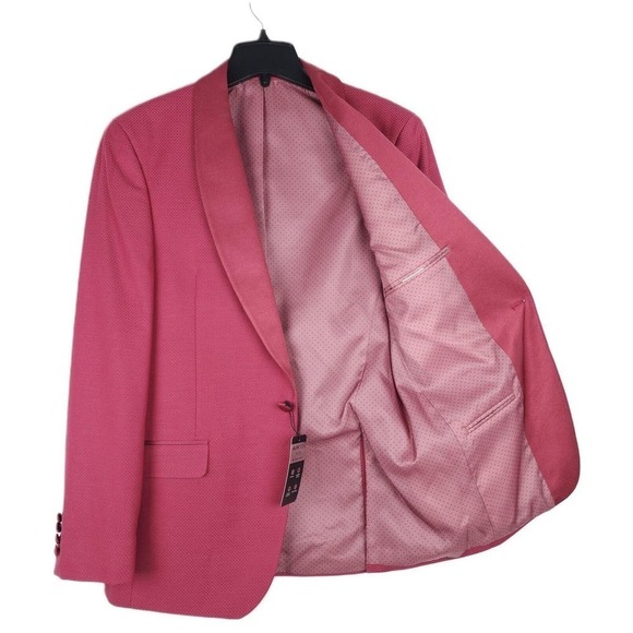 Alfani Men's Slim-Fit Stretch Textured Diamond Grid Tuxedo Jacket Rose 40S NWT - Picture 2 of 4